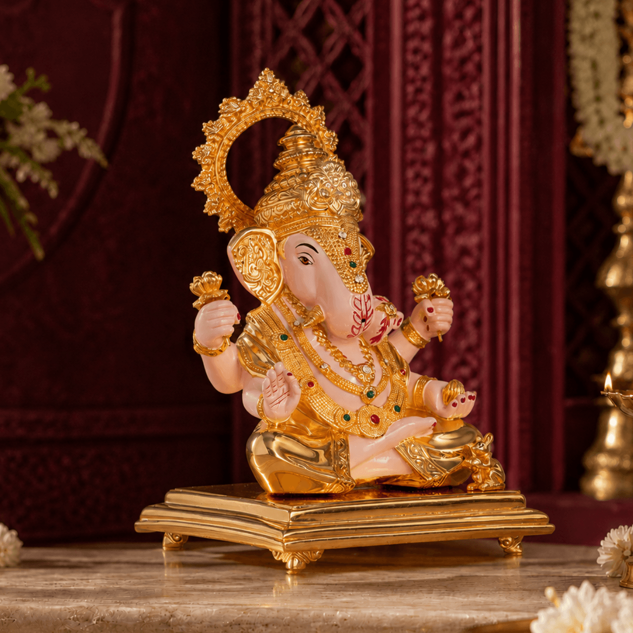 Dagdusheth Halwai Ganpati Murti - Gold Plated