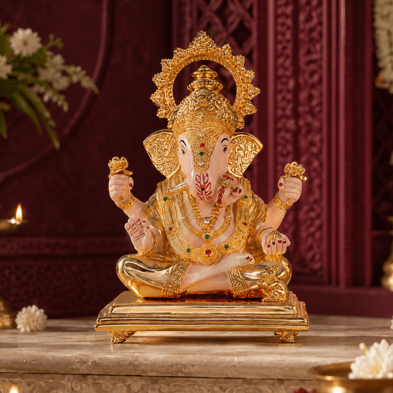 Dagdusheth Halwai Ganpati Murti - Gold Plated