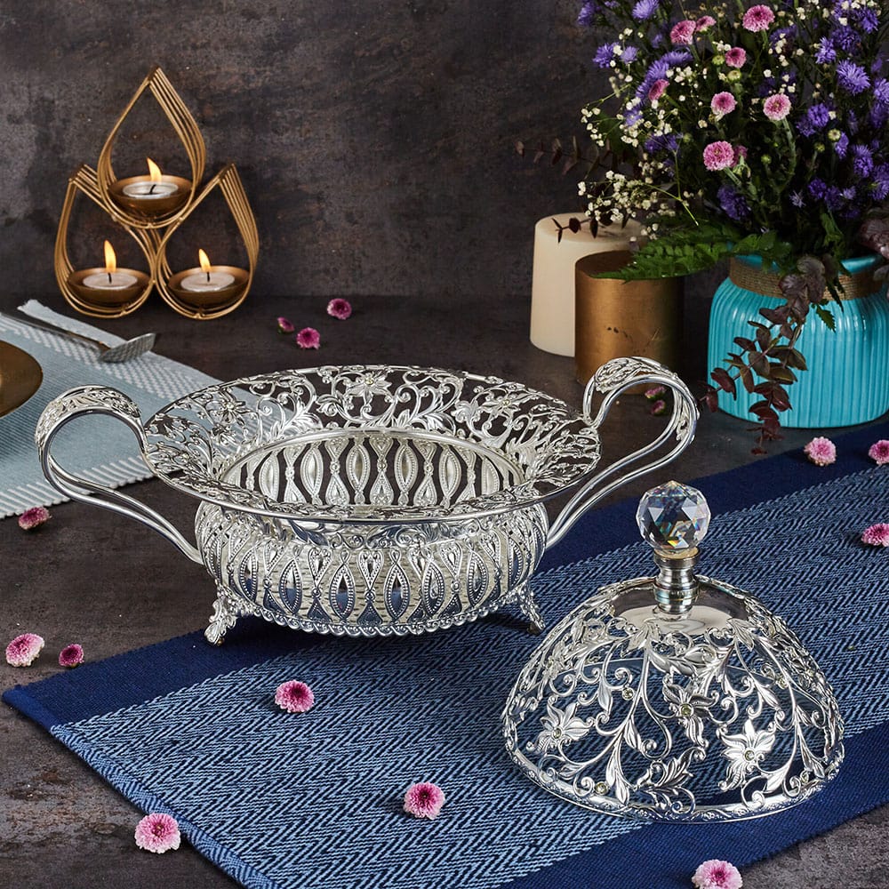 Luxury Silver Bowl with Lid - German Silver (10.5 Inches)