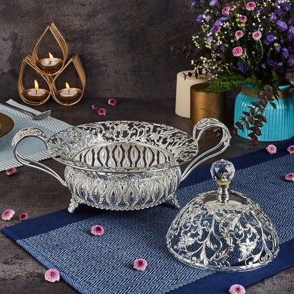 Luxury Silver Bowl with Lid - German Silver (10.5 Inches)
