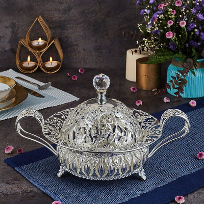 Luxury Silver Bowl with Lid - German Silver (10.5 Inches)