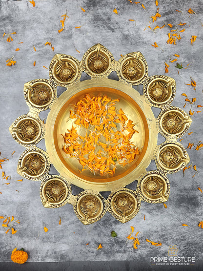 Brass Floral Urli with Petal Diyas