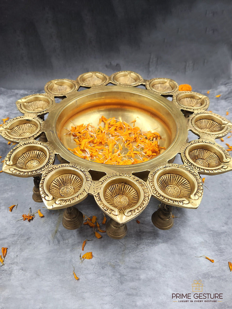 Brass Floral Urli with Petal Diyas