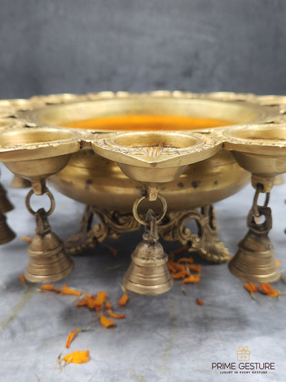 Brass Floral Urli with Petal Diyas
