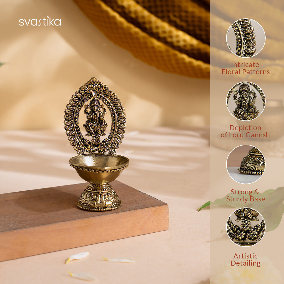 Divine Brass Ganesha Diya (4.5 Inch)
