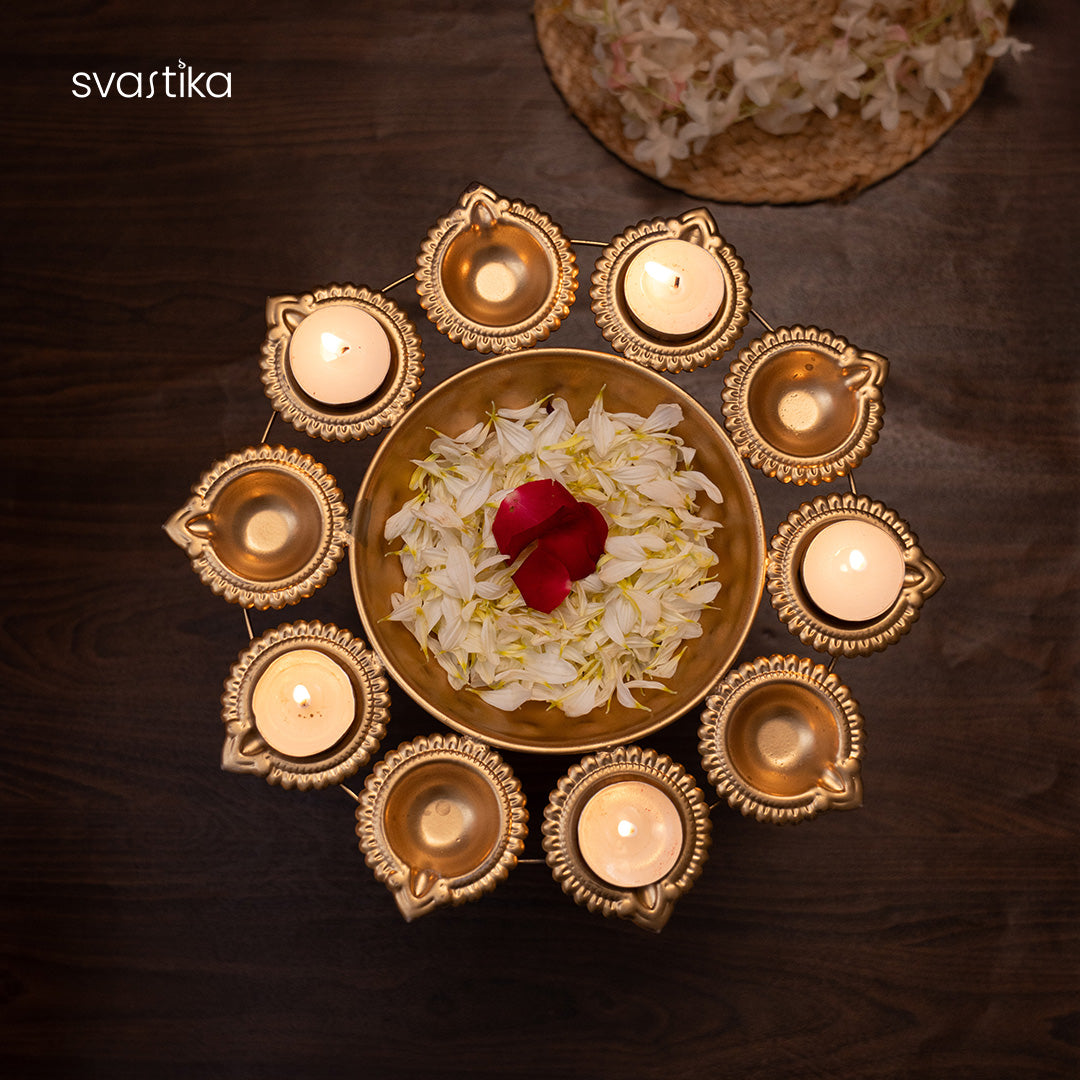 Diya Holder Flower Urli with Stand (Set of 3)