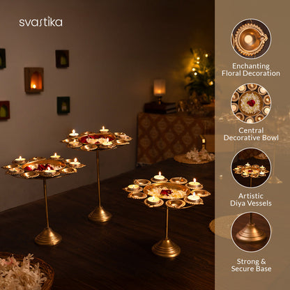 Diya Holder Flower Urli with Stand (Set of 3)