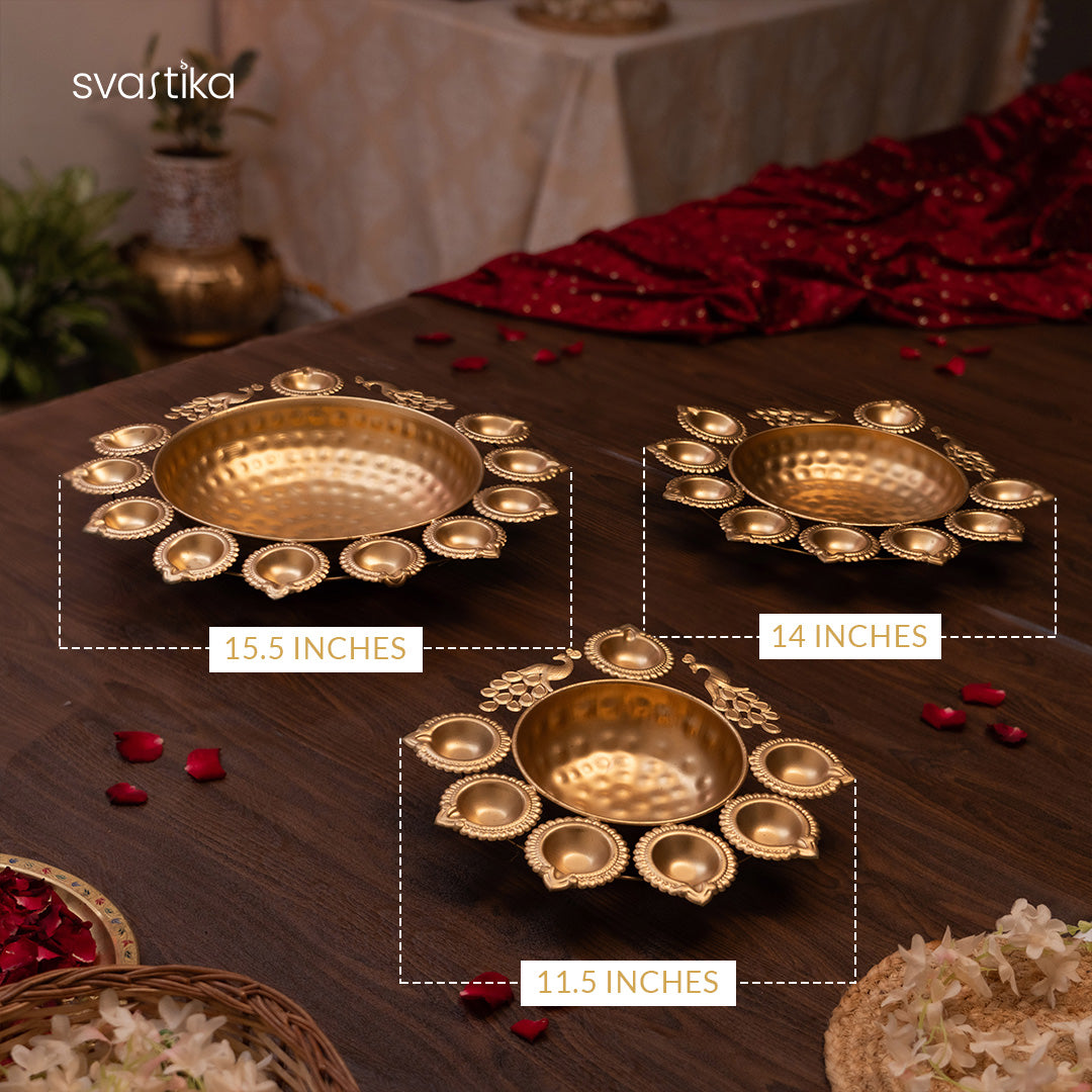 Diya Holder Peacock Urli Bowl (Set of 3)