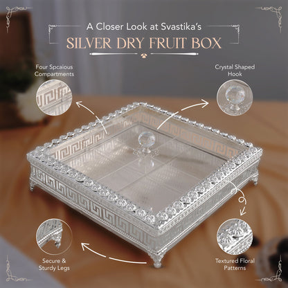 Sqaure Dry Fruit Box With Transparent Lid - German Silver (12 Inch)