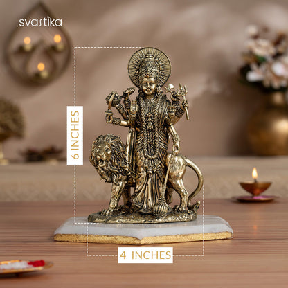 Brass Standing Durga Maa Murti with Lion ( 6 Inch)