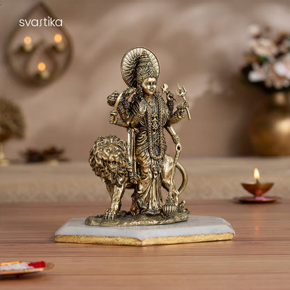 Brass Standing Durga Maa Murti with Lion ( 6 Inch)