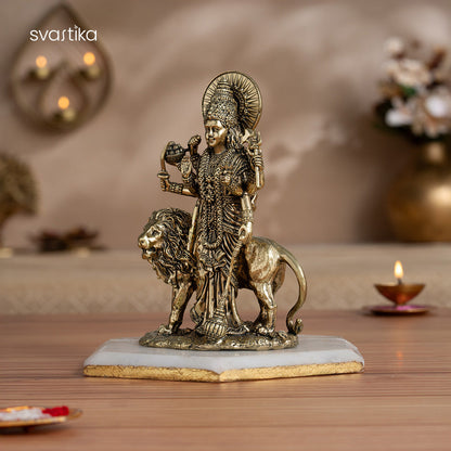 Brass Standing Durga Maa Murti with Lion ( 6 Inch)