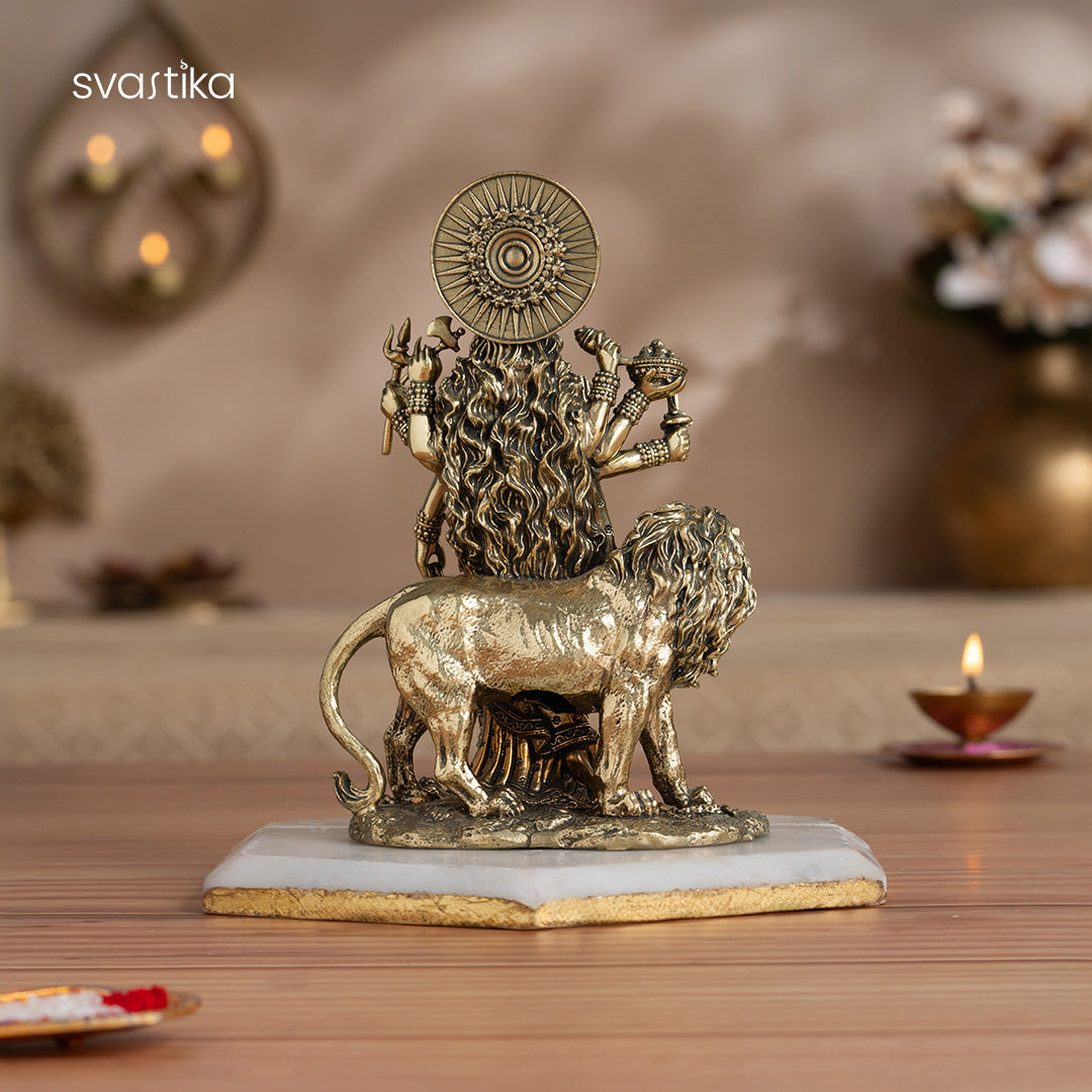 Brass Standing Durga Maa Murti with Lion ( 6 Inch)