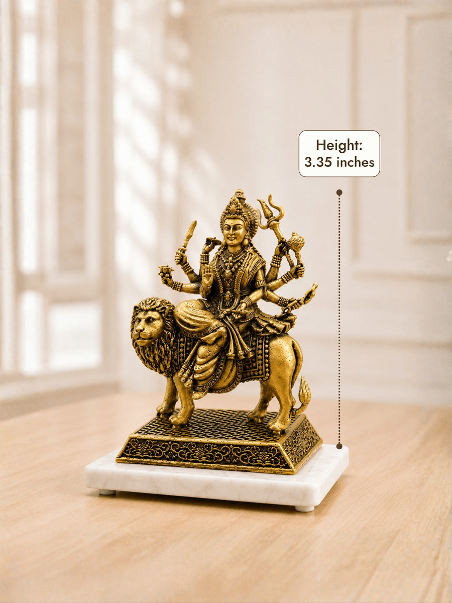 Durga Mata Antique Gold Finish Idol with Lion for Pooja and Home Decor