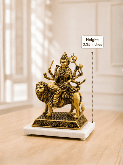 Durga Mata Antique Gold Finish Idol with Lion for Pooja and Home Decor