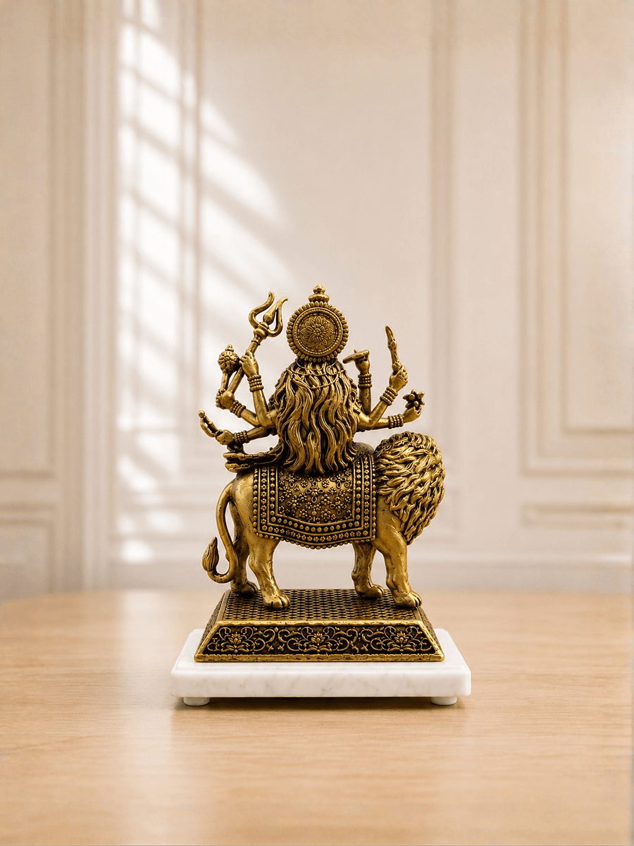 Durga Mata Antique Gold Finish Idol with Lion for Pooja and Home Decor