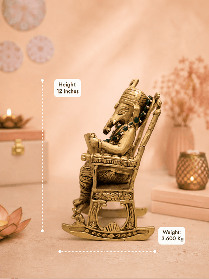 Brass Vidya Vinayak Ganesha Idol | Sitting on Swing Chair & Reading Ramayana for Wisdom, Education, Prosperity & Peaceful Vastu Energy