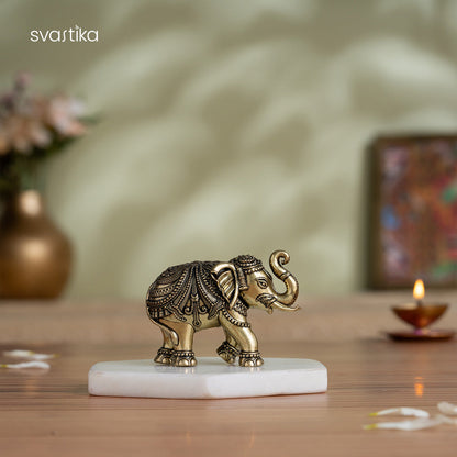 Brass Vastu Trunk Up Brass Elephant Statue Pair (2 Inch)