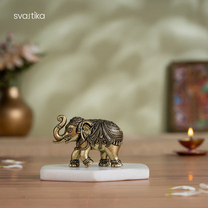 Brass Vastu Trunk Up Brass Elephant Statue Pair (2 Inch)