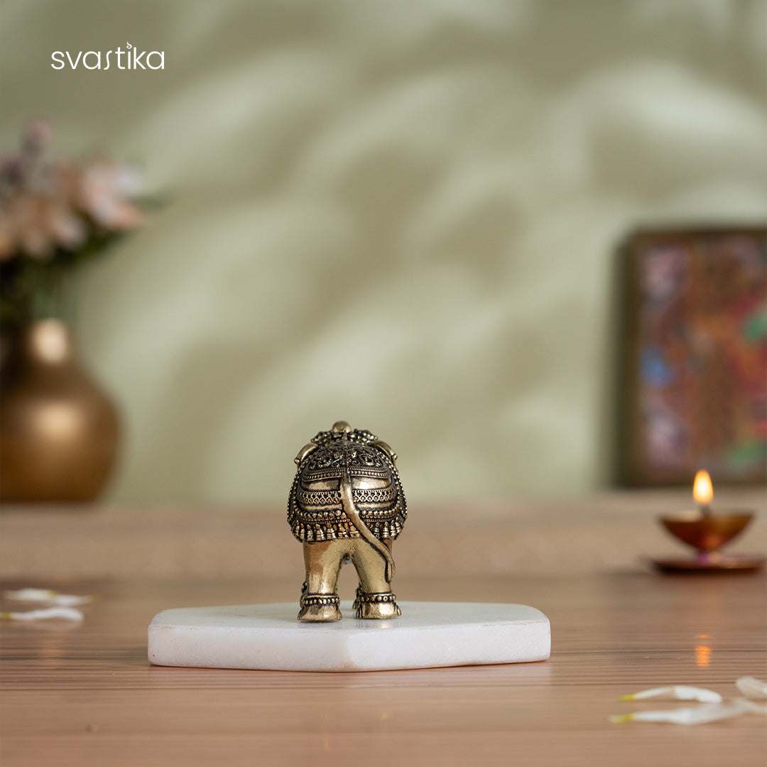 Brass Vastu Trunk Up Brass Elephant Statue Pair (2 Inch)