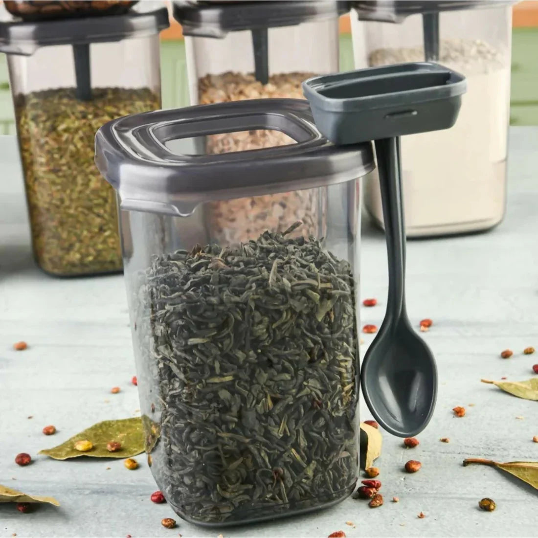 Airtight Spice Container Set With Built-In Spoon – Freshness Preserved