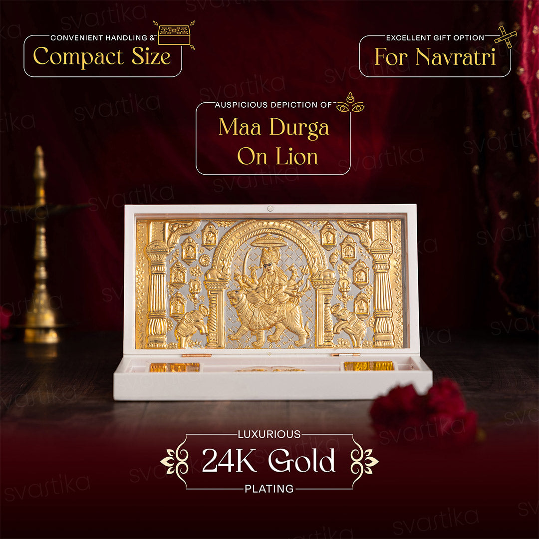 Svastika Nav Durga Pocket Temple - Gold Coated