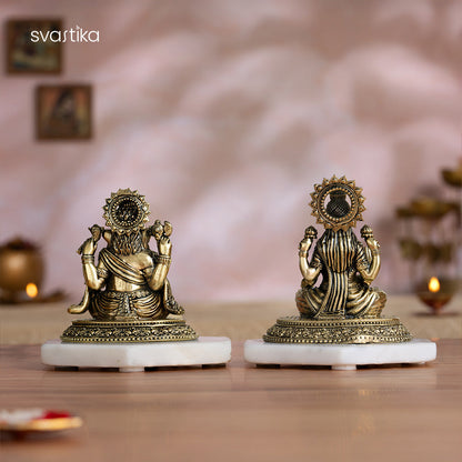 Brass Four-Armed Lakshmi Ganesh Murti Pair (4 Inch)