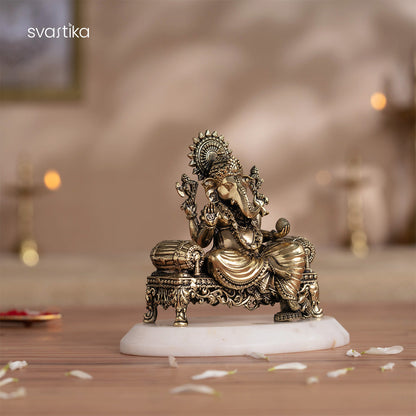 Brass Ganesh Idol Virajman On Sinhasan (4 Inch)