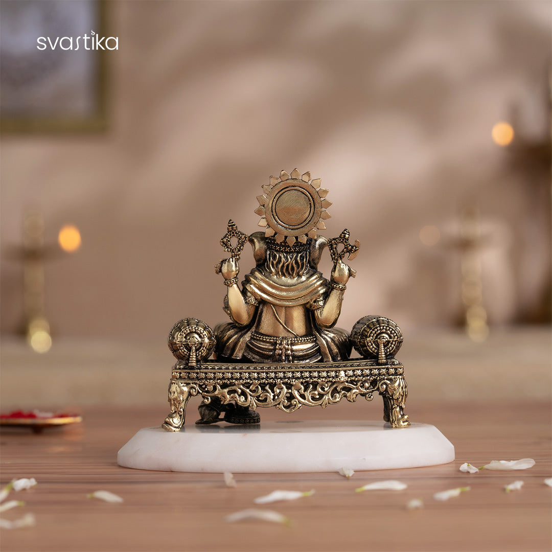 Brass Ganesh Idol Virajman On Sinhasan (4 Inch)