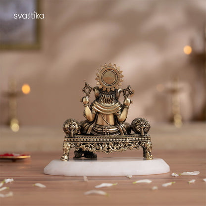 Brass Ganesh Idol Virajman On Sinhasan (4 Inch)