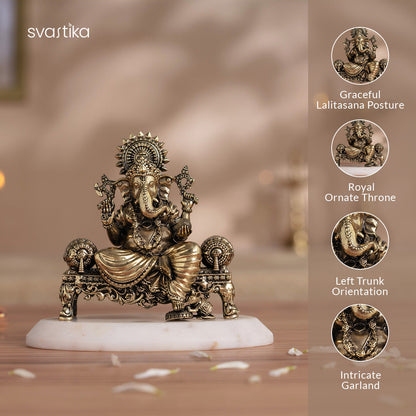 Brass Ganesh Idol Virajman On Sinhasan (4 Inch)