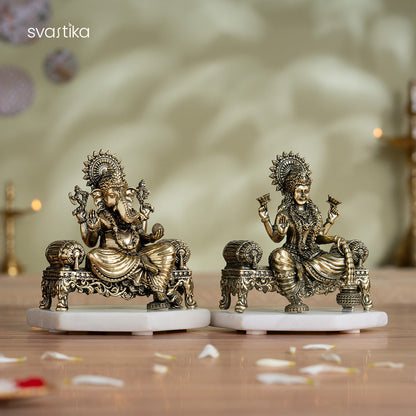 Brass Ganesh Lakshmi Elephant Pair Statue Set