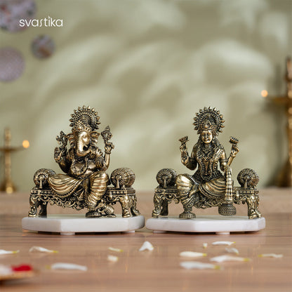 Brass Ganesh Lakshmi Elephant Pair Statue Set