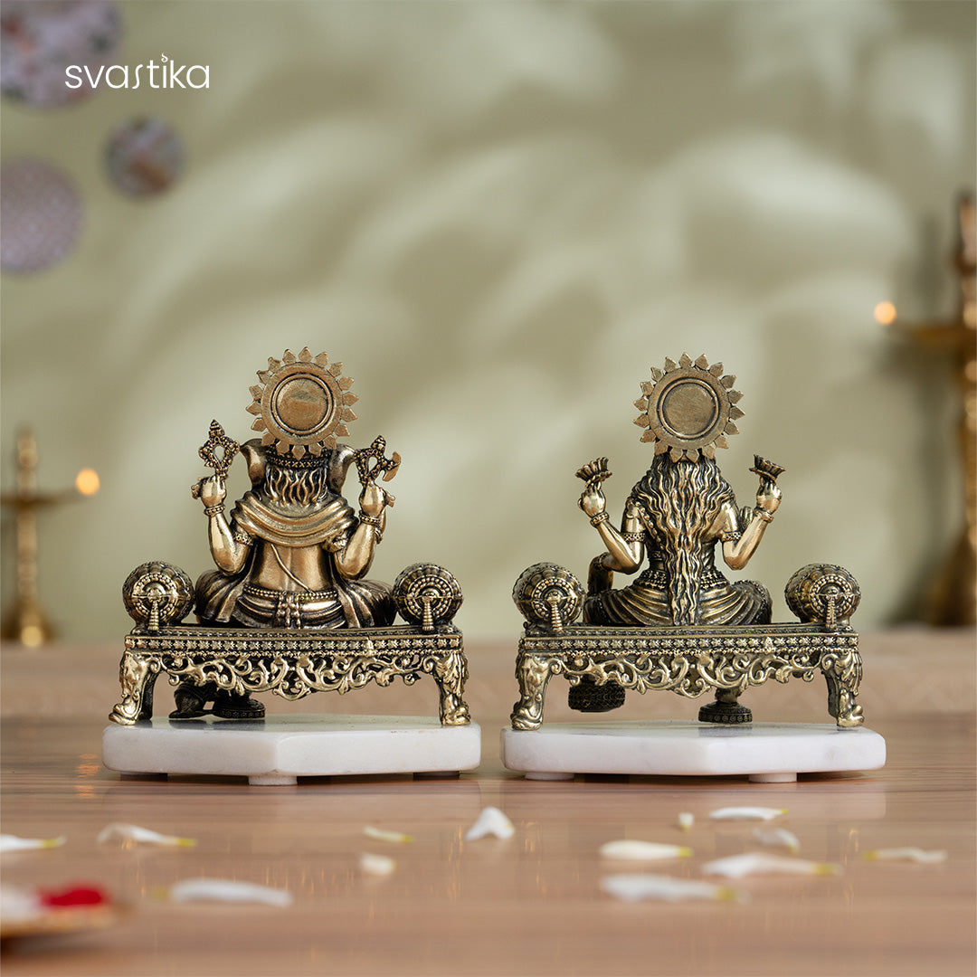 Brass Ganesh Lakshmi Elephant Pair Statue Set