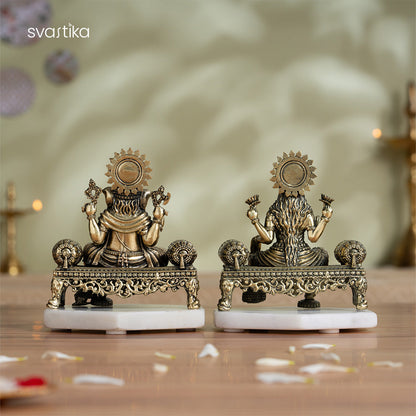 Brass Ganesh Lakshmi Elephant Pair Statue Set