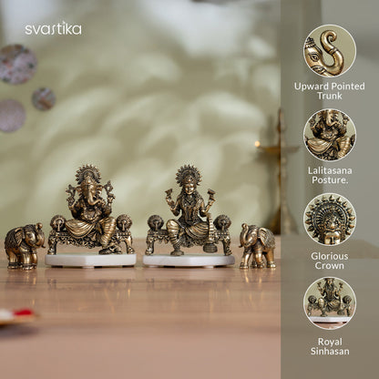 Brass Ganesh Lakshmi Elephant Pair Statue Set