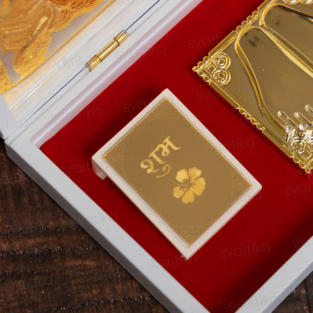 Svastika Ganesh Lakshmi Saraswati Pocket Temple - Gold Coated