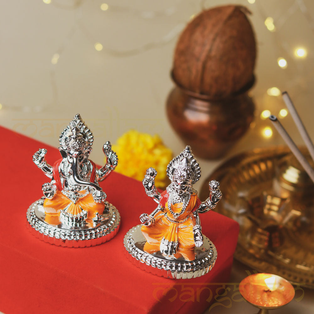 Ganesh Lakshmi Murti Set - Silver Plated (2.7 Inch)