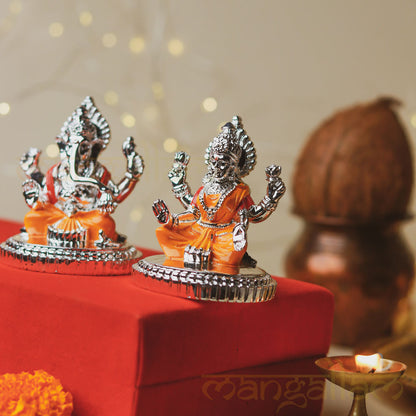 Ganesh Lakshmi Murti Set - Silver Plated (2.7 Inch)