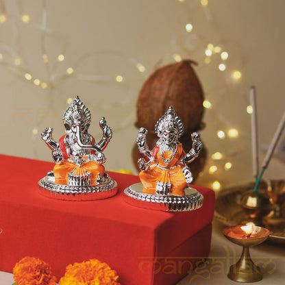 Ganesh Lakshmi Murti Set - Silver Plated (2.7 Inch)
