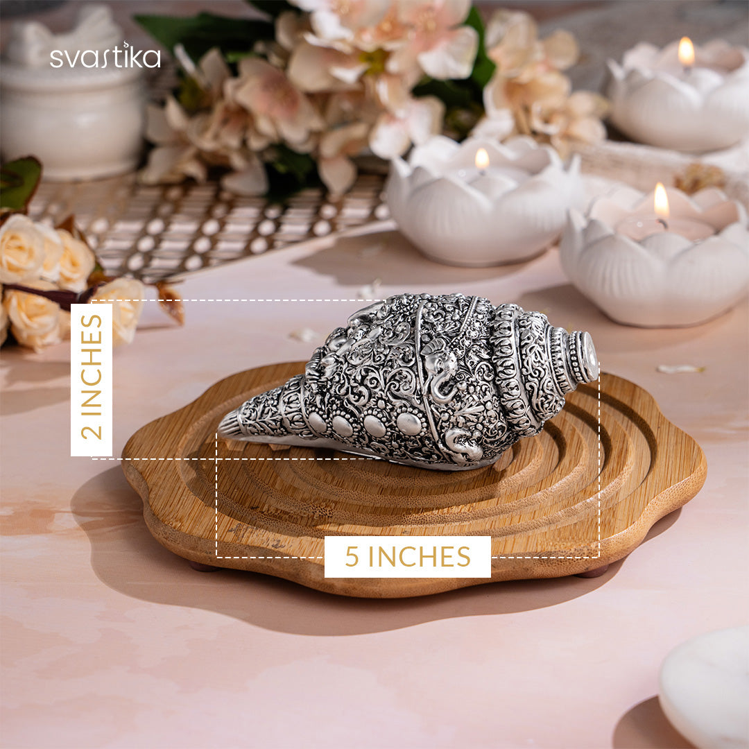Ganesh Shankh (Conch) - Silver Plated (5 Inch)