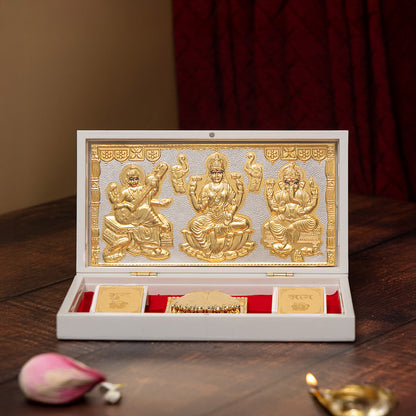 Svastika Ganesh Lakshmi Saraswati Pocket Temple - Gold Coated