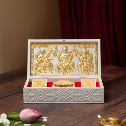 Svastika Ganesh Lakshmi Saraswati Pocket Temple - Gold Coated