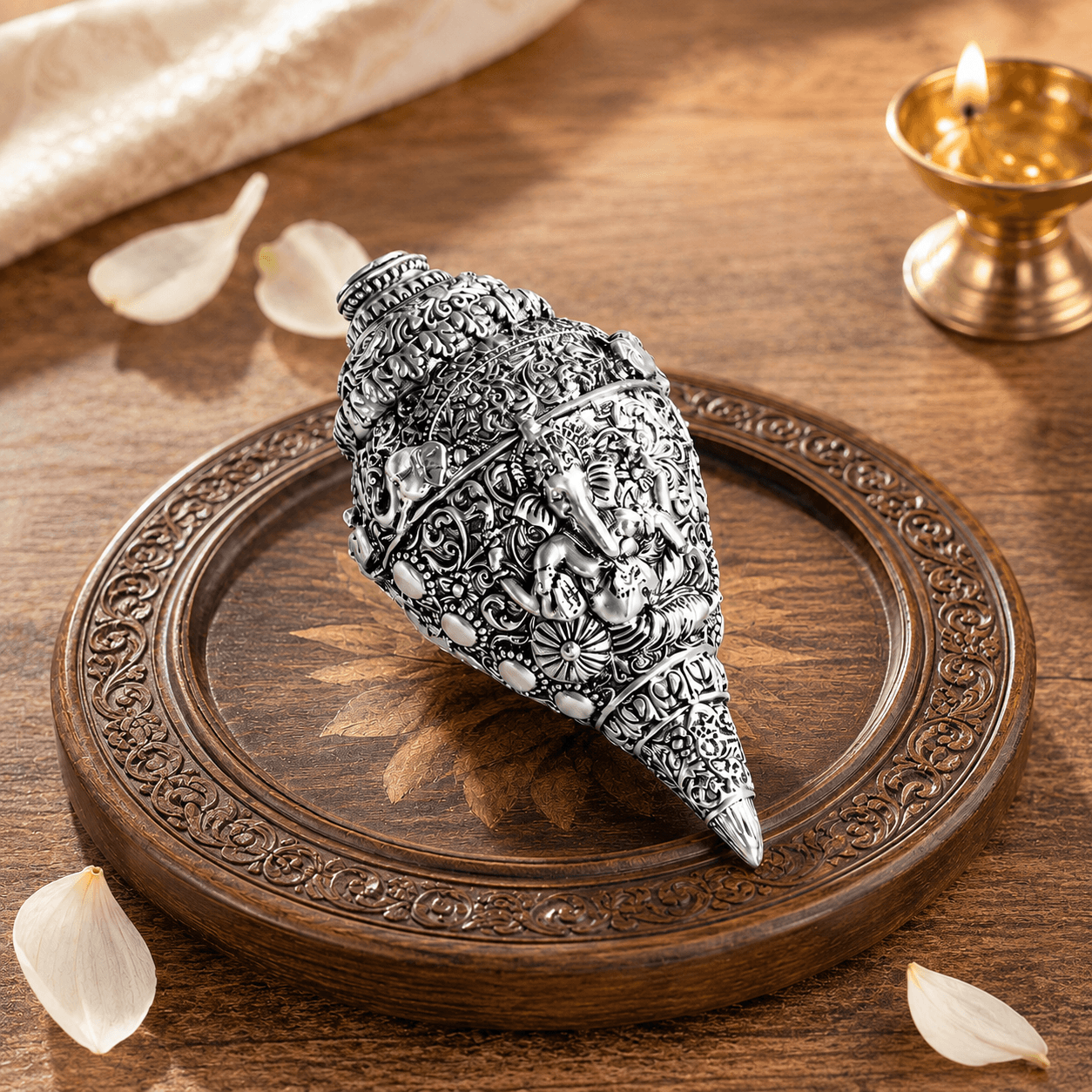 Ganesh Shankh (Conch) - Silver Plated (5 Inch)