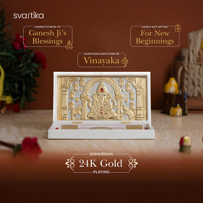 Ganesh Shankh (Conch) - Silver Plated (5 Inch) with Ganesha Pocket Temple - Gold Plated (Small) - Combo