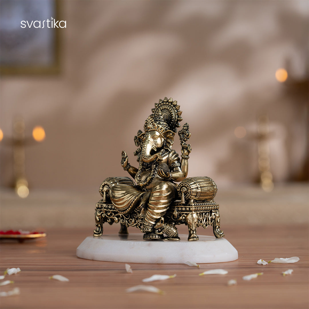 Brass Laxmi Ganesh Saraswati Murti Set (4 Inch)