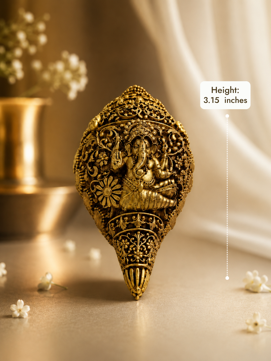 Ganesha Decorative Shankh Antique Gold Finish for Pooja and Gifting
