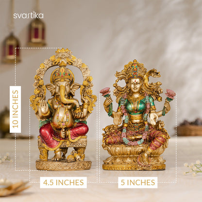 Ganesh Lakshmi Murti Pair – Antique Finish, 10 Inch