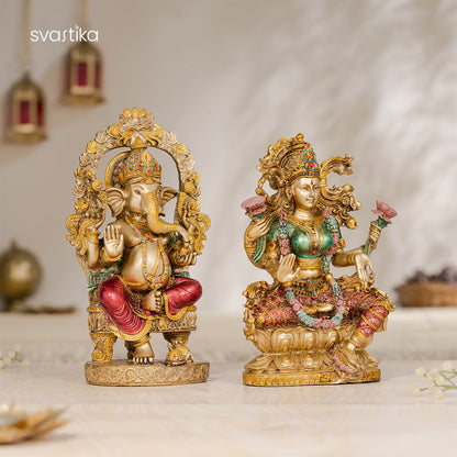 Ganesh Lakshmi Murti Pair – Antique Finish, 10 Inch