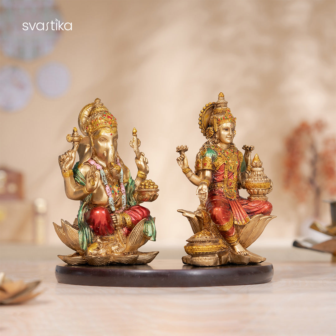 Antique Ganesh Lakshmi Murti Pair (7 Inch)